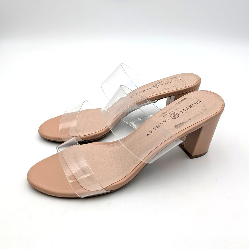 Chinese Laundry Robinn Block Heel Slide Sandals Women's Clear Size US8 EU38.5